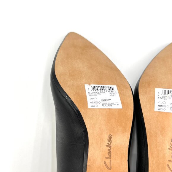 8W 8 WIDE WIDTH Clarks Womens Linvale Jerica Black Leather Pumps Heels Shoes - Picture 10 of 13